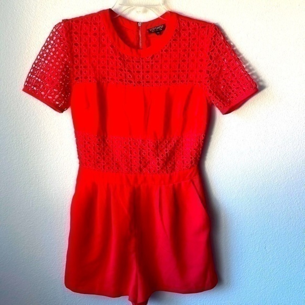 Top shop romper size to vibrant Coral gorgeous lace